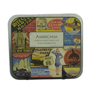 Americana American Self Adhesive Luggage Labels set of 24 in Tin